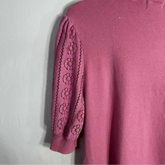 ontwelfth Floral Lace Puff Sleeve Ribbed Knit Short Sleeve Cotton Sweater Sz L - Picture 7 of 15